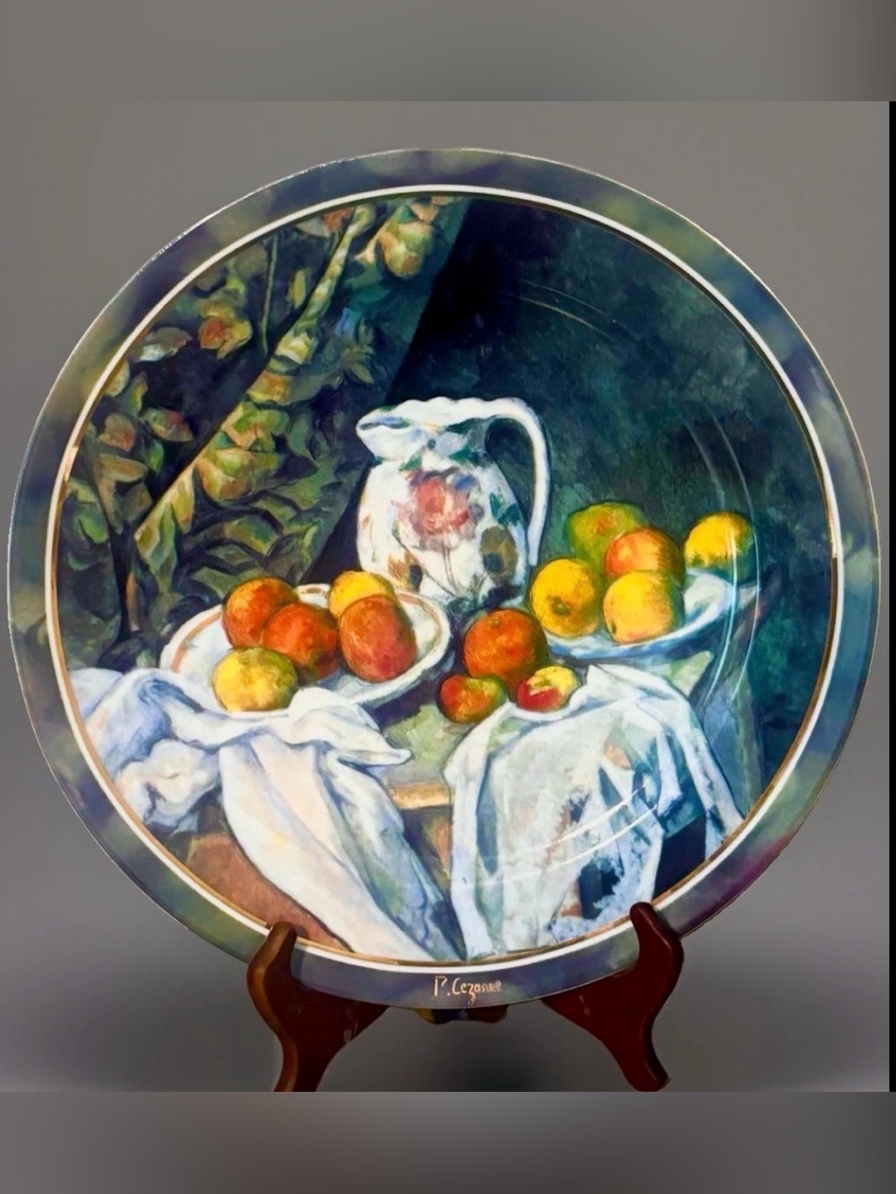 RARE Collectable plate Paul Cezanne Painting Still Life Curtain Flowered Pitcher
